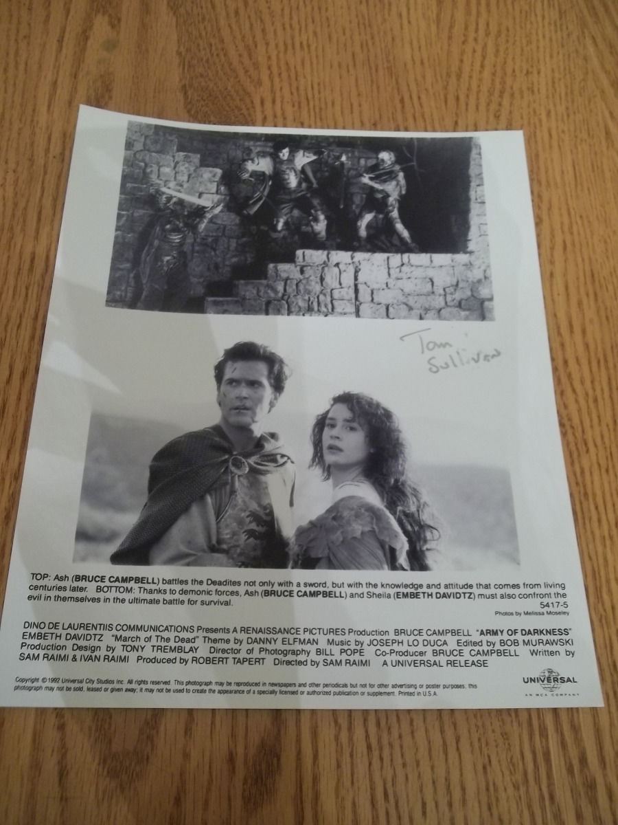 EVIL DEAD ARMY OF DARKNESS MAKEUP FX ARTIST TOM SULLIVAN Signed 8X10 PHOTO + COA