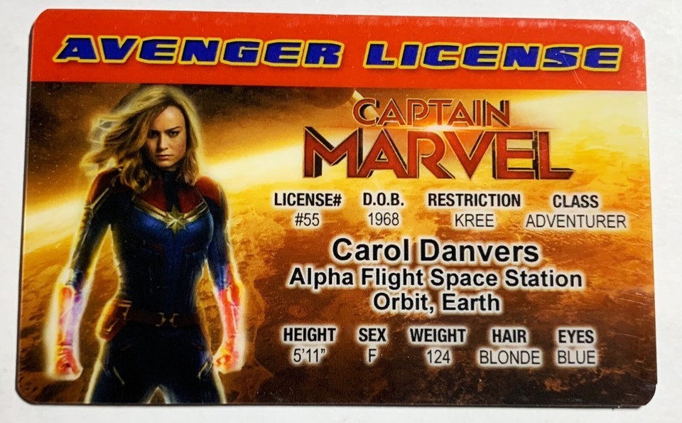 Captain Marvel – Carol Danvers – Novelty Drivers License