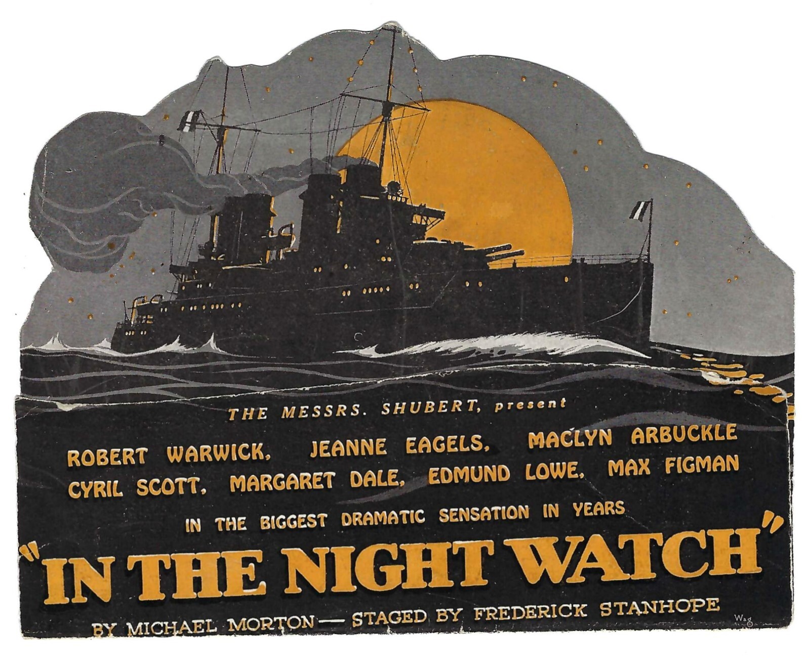 In The Night Watch Herald Flyer Ad, Die Cut, Robert Warwick, OBC, NYC, 1921