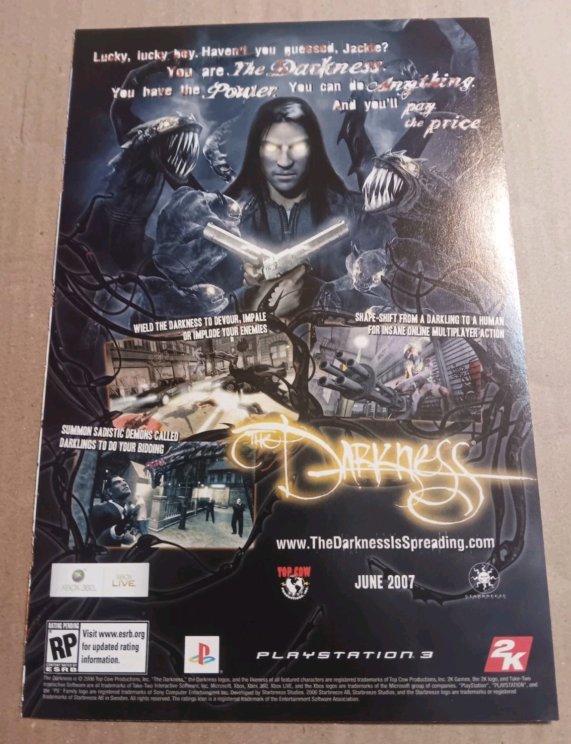 2006 Video Game Print Ad – THE DARKNESS – XBOX 360 LIVE PS PS3 2K TOP COW