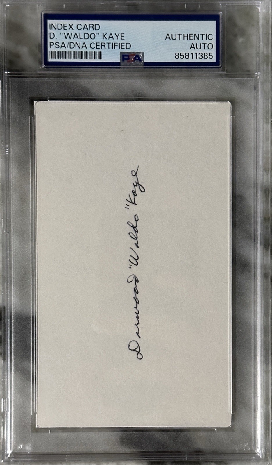 DARWOOD “WALDO” KAYE Signed 3×5 Index Card..THE LITTLE RASCALS (d.2002) PSA/DNA