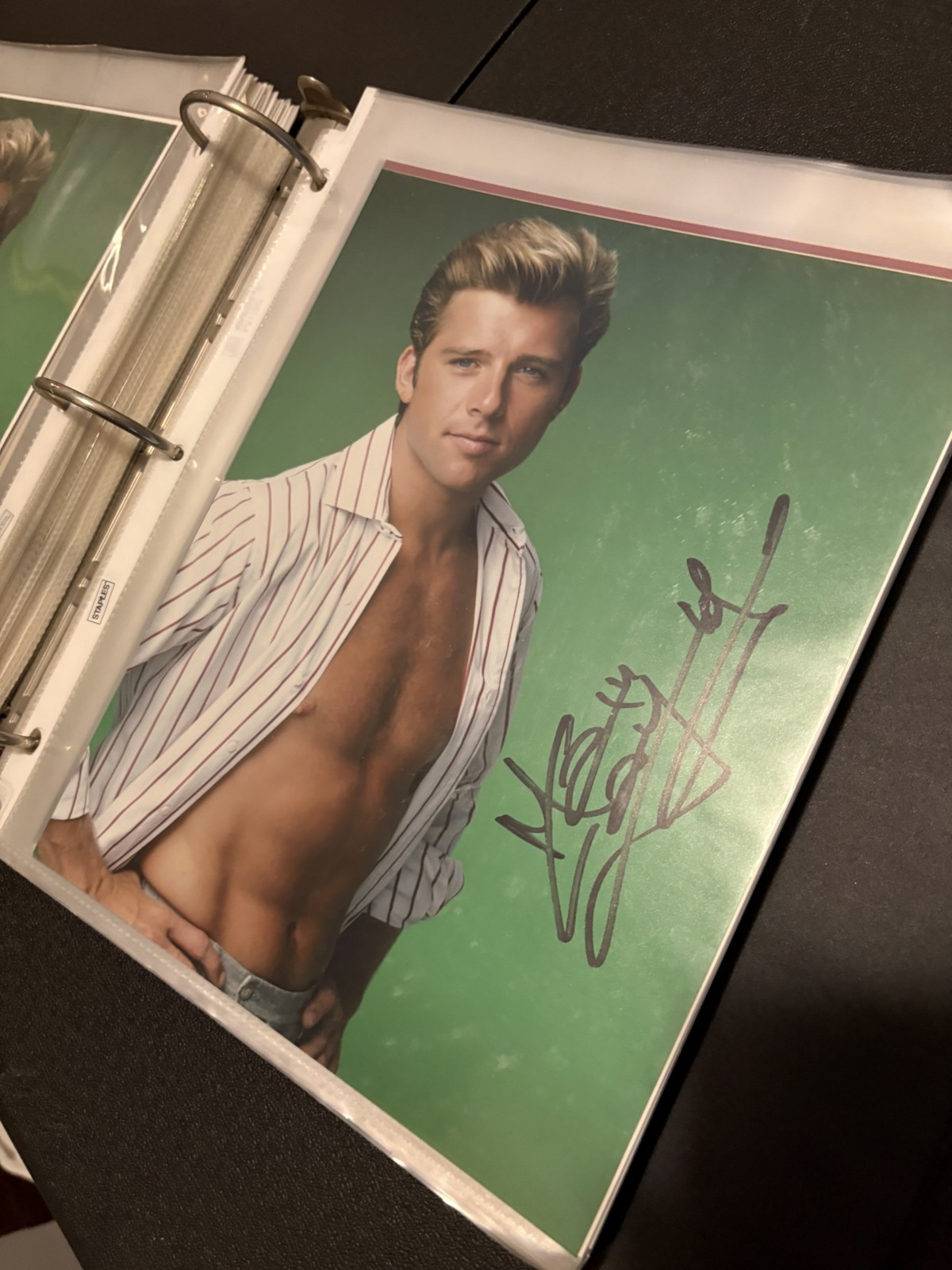 Maxwell Caulfield Autographed Photo Grease 2 The Colbys Pinstripe Open Shirt