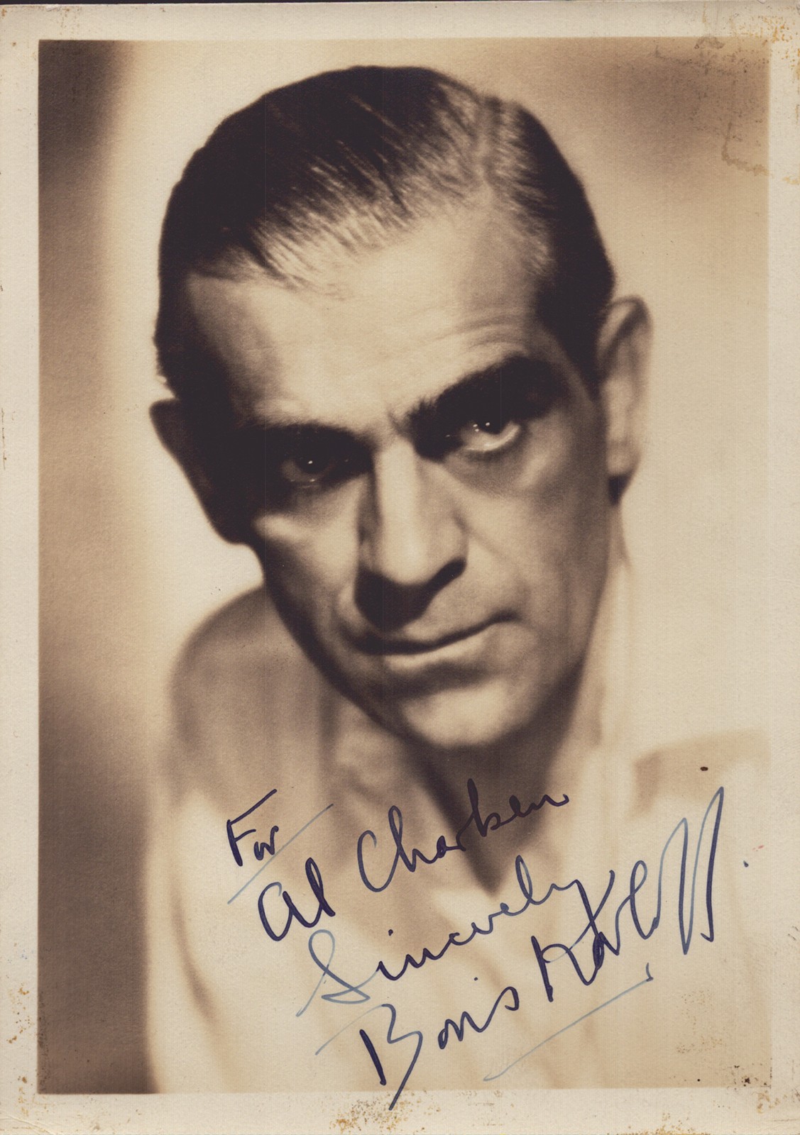 BORIS KARLOFF – AUTOGRAPHED INSCRIBED PHOTOGRAPH
