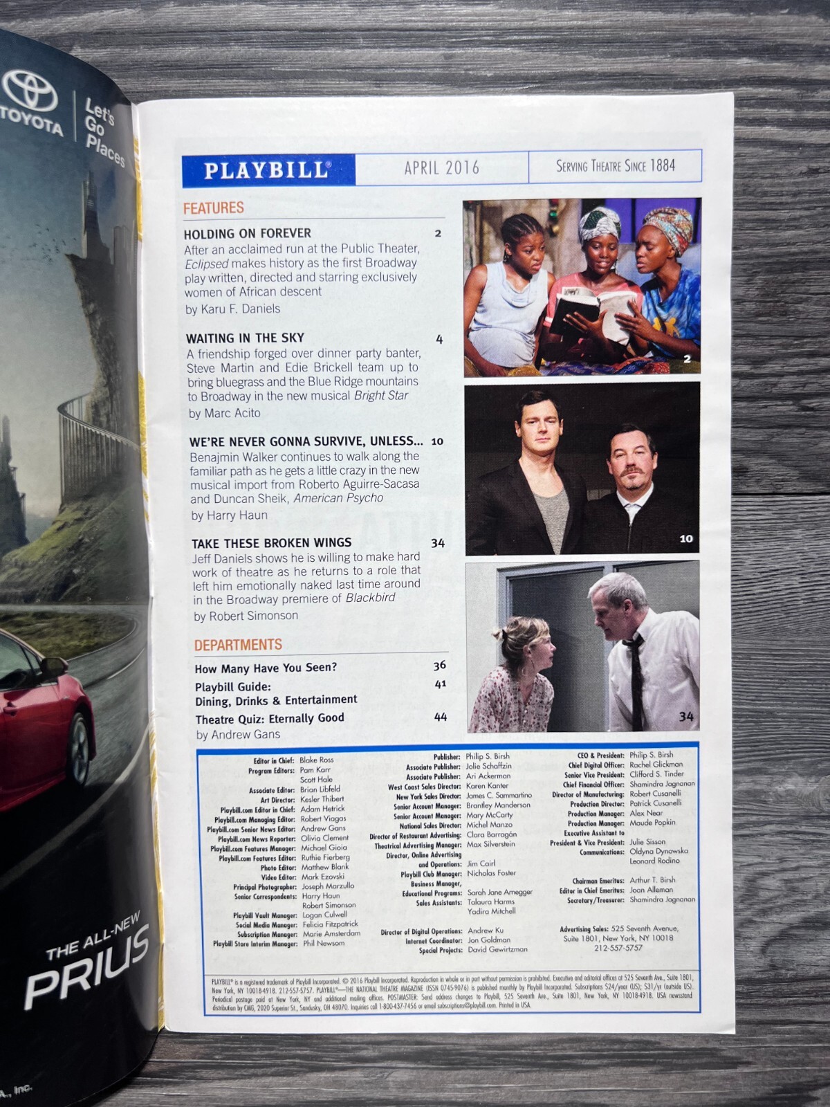 LONG DAY’S JOURNEY INTO NIGHT, OPENING NIGHT, PLAYBILL, APRIL 2016