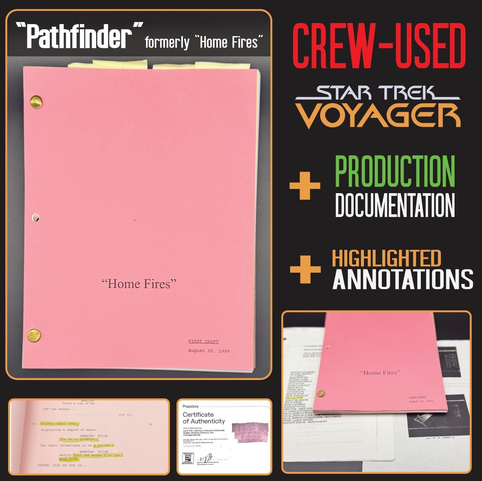Star Trek Voyager Script LOT Annotated +ADD’L Revisions +COA | “Pathfinder”