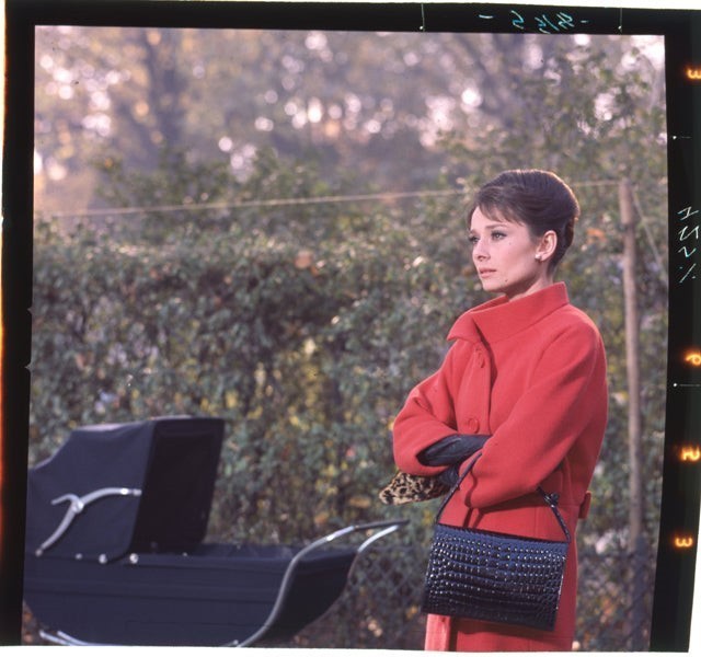 Audrey Hepburn Charade 1963 in red coat Original 2.25 x 2.25 Transparency