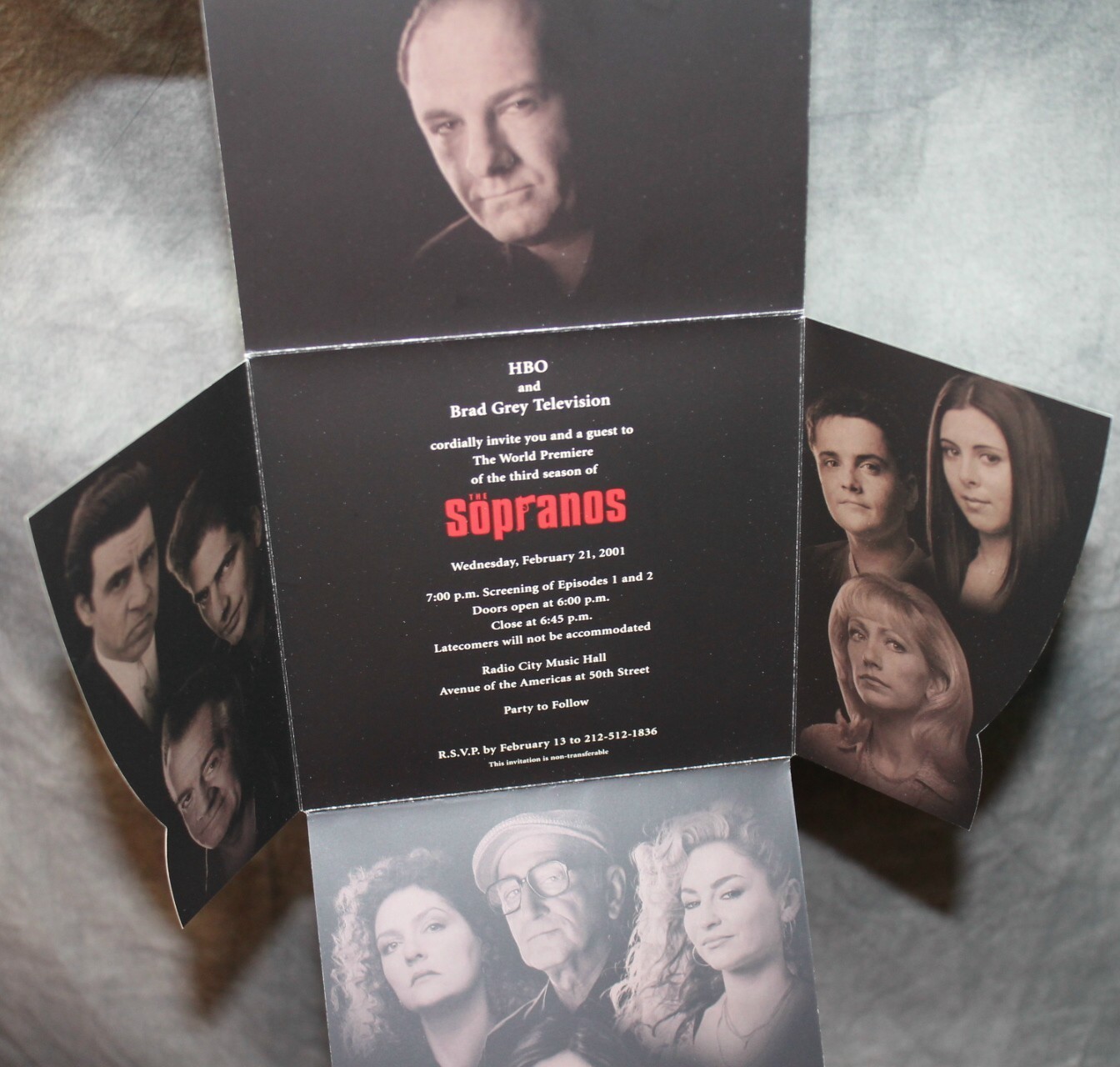FEBRUARY 21, 2001 HBO SOPRANOS EPISODES 1, 2 SEASON 3 PREMIERE INVITATION TICKET
