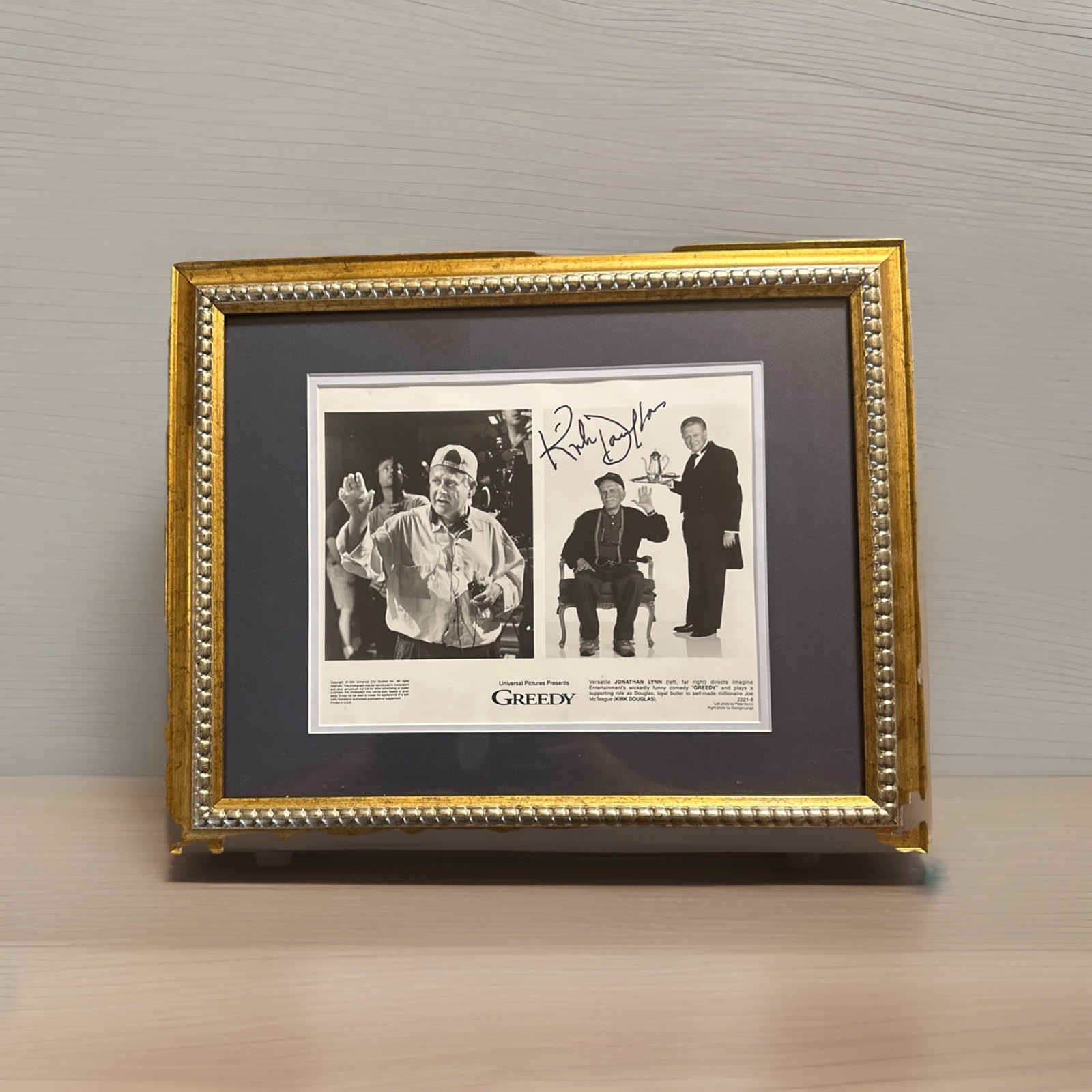 kirk douglas signed autograph Picture From Movie Greedy In A 16”X 13” Frame