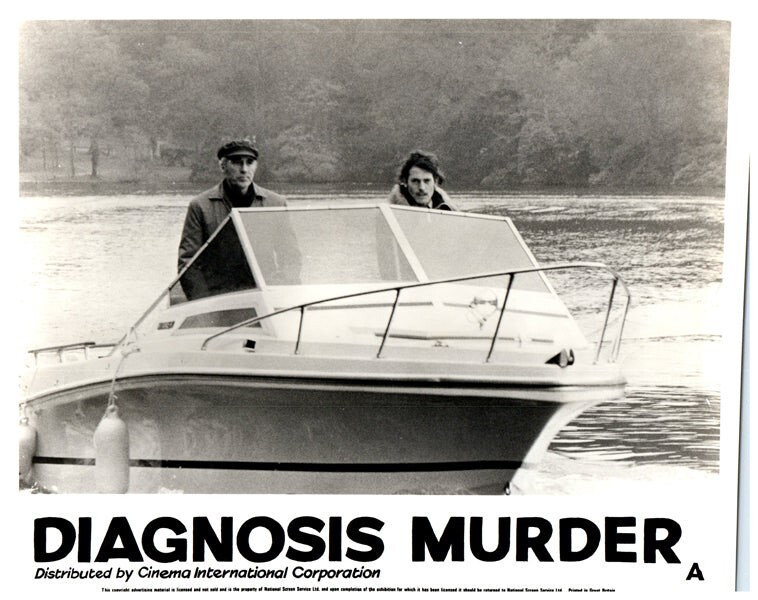 Diagnosis Murder Original Lobby Card 1974 Jon Finch Christopher Lee speedboat
