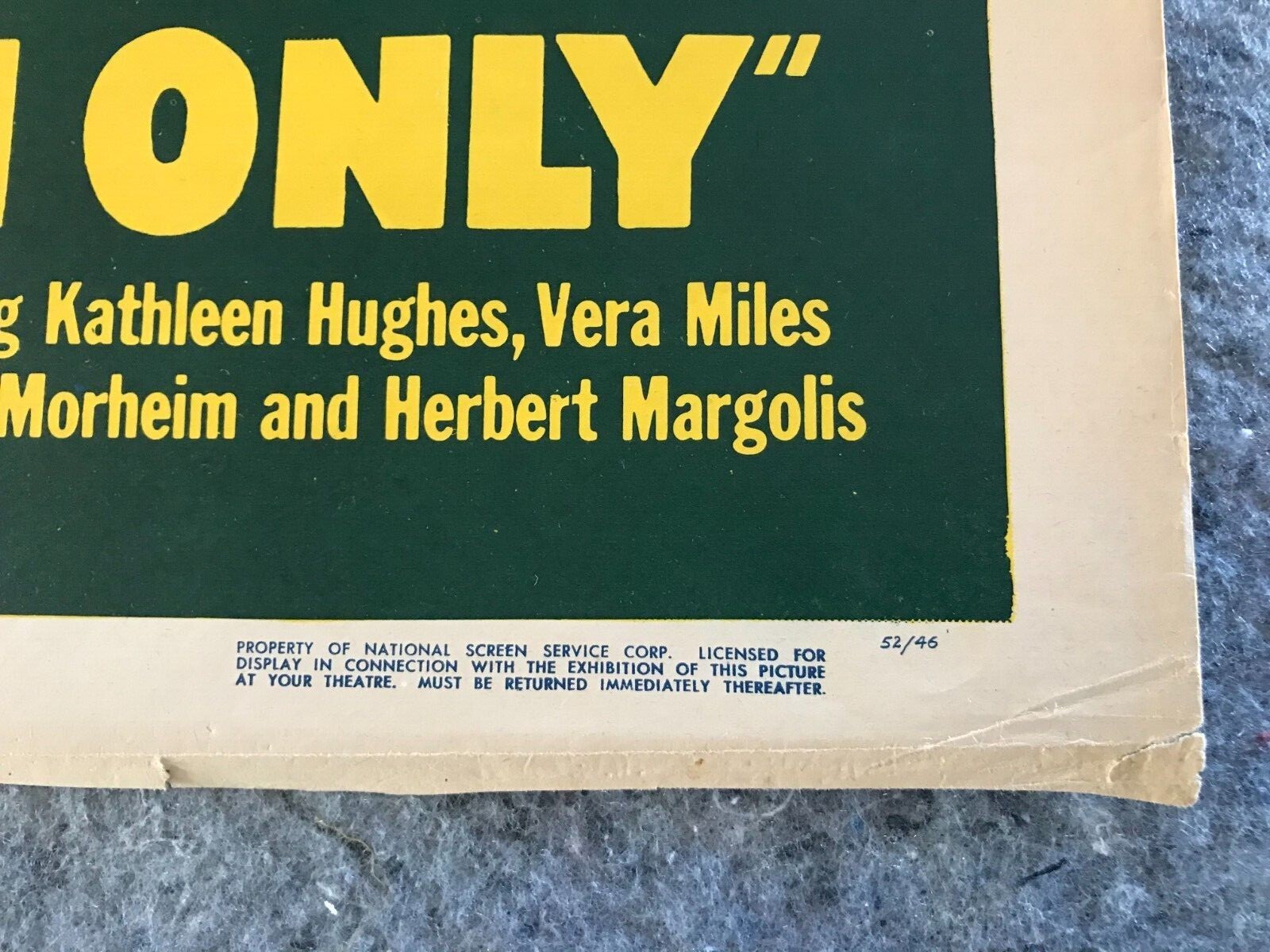 FOR MEN ONLY 1952 ORIGINAL 1 SHEET MOVIE POSTER 27″x41″ (G/VG) KATHLEEN HUGHES
