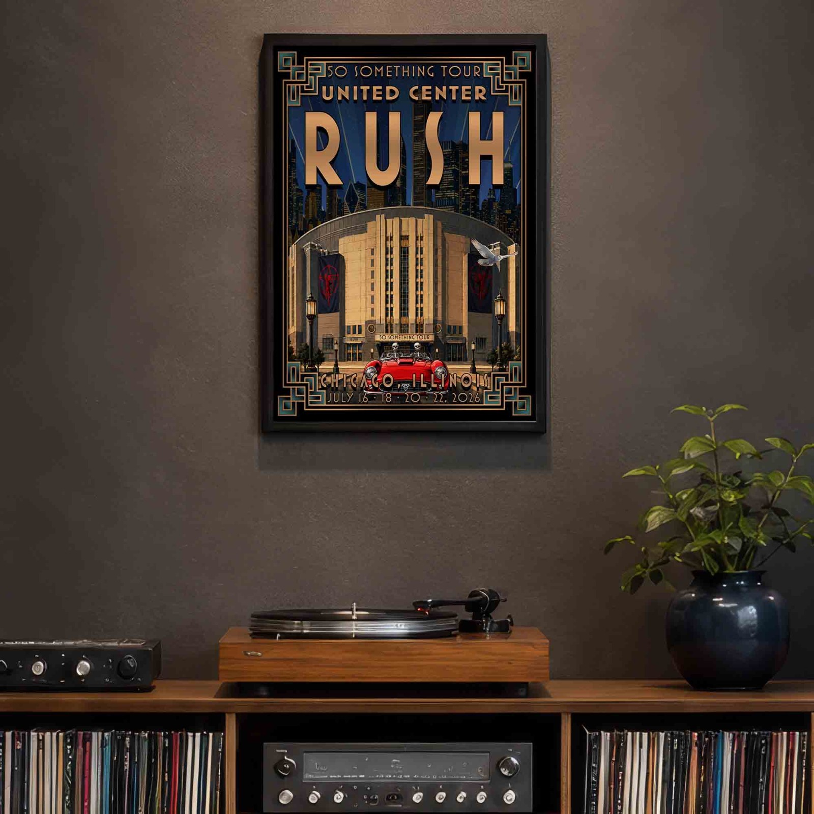Rush Poster | 50 Something Tour Chicago Concert Art Deco Print
