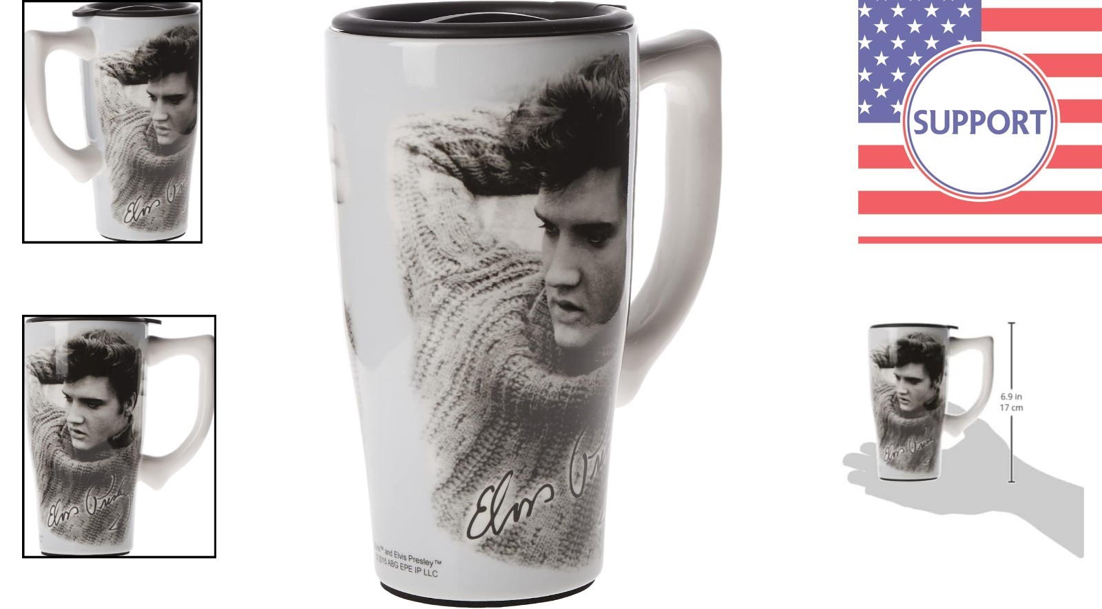 Vibrant 18 oz Elvis Travel Mug – Stylish Ceramic with Locking Lid for On-the-Go