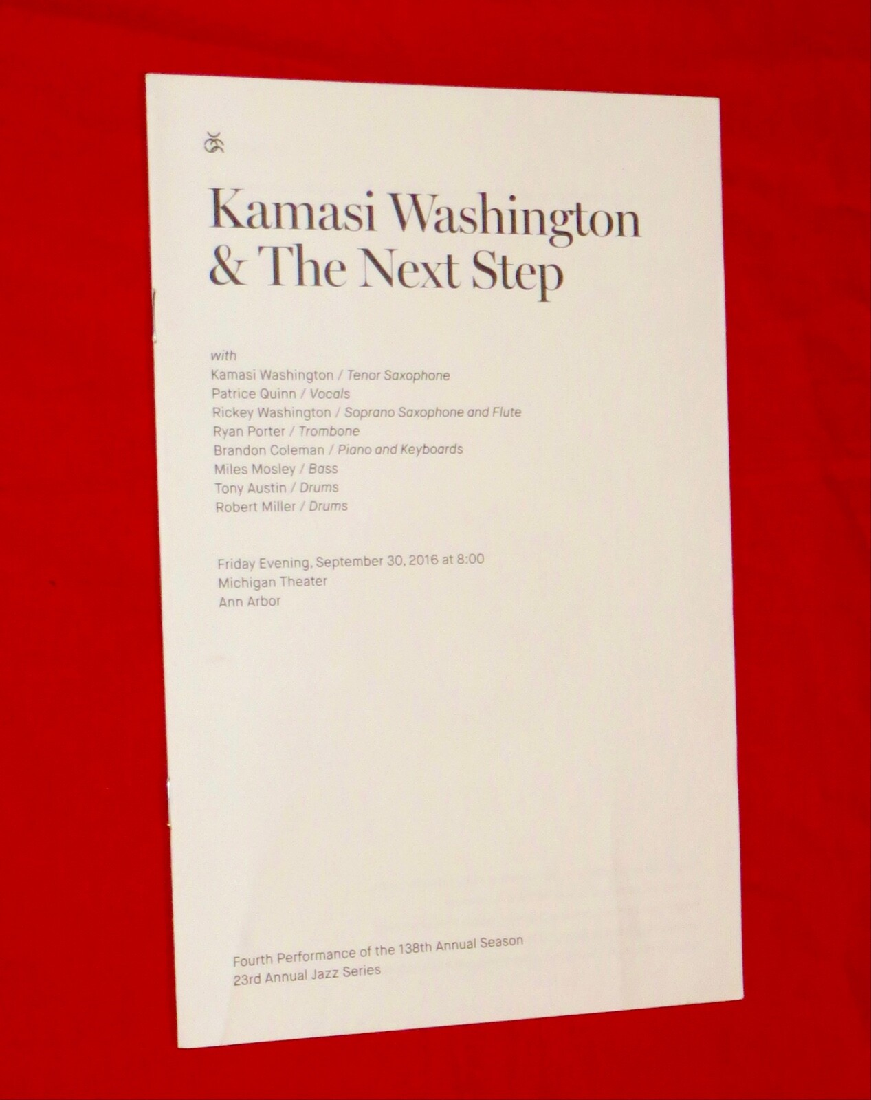 KAMASI WASHINGTON “The Epic” Concert Program & Postcard (Sept 2016/ann arbor)