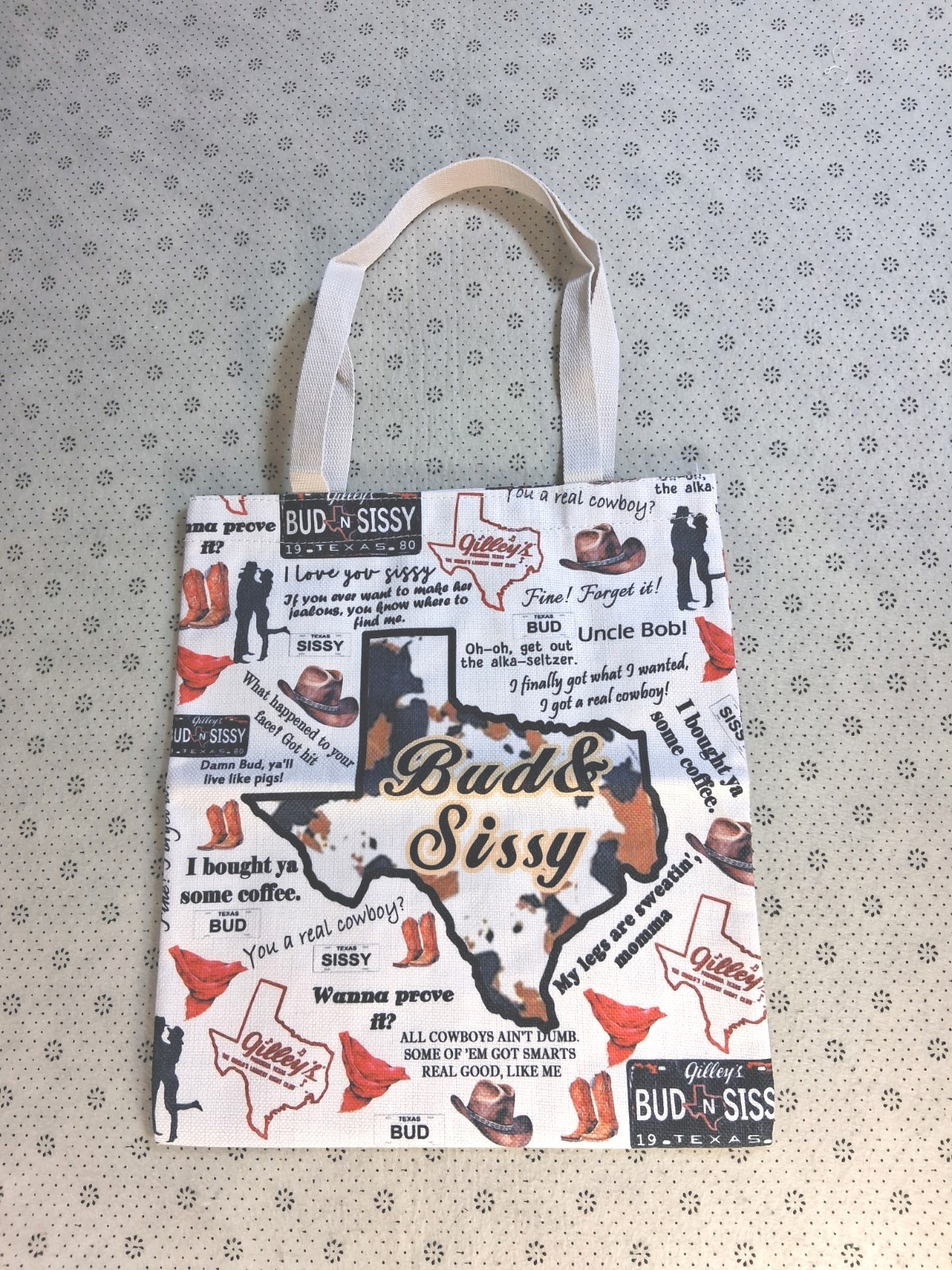 Urban Cowboy “Bud & Sissy” Funky Fresh Large Canvas Tote 19-Texas-80 Tribute