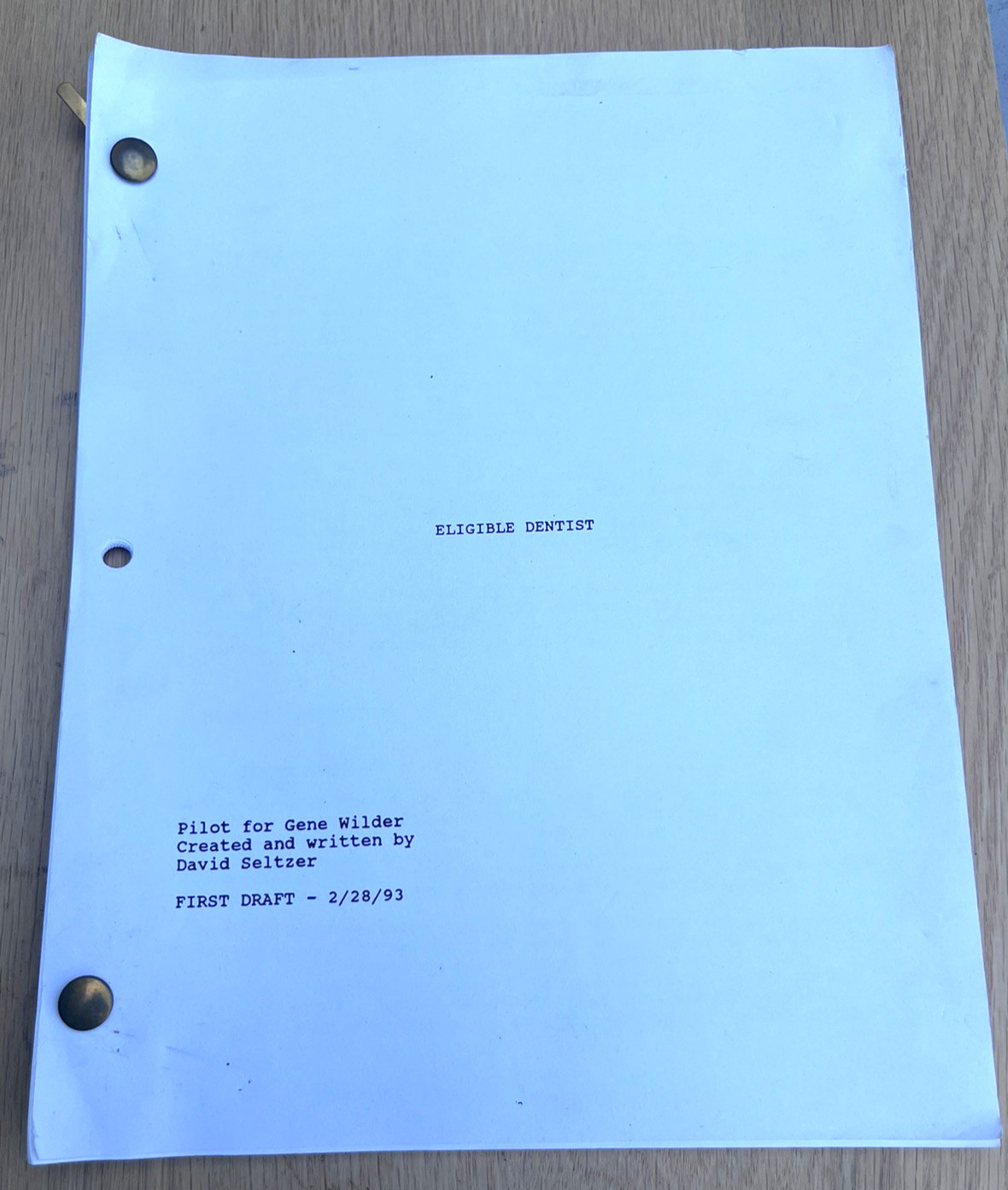 1993 Eligible Dentist Gene Wilder Pilot Unproduced TV Television Show Script