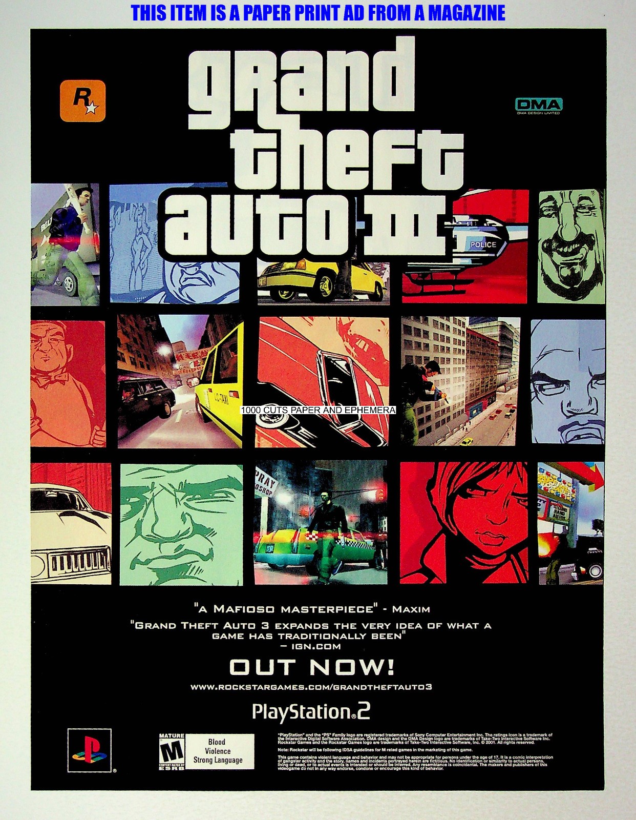 Grand Theft Auto III Rockstar 2002 PlayStation 2 Print Magazine Ad Poster ADVERT