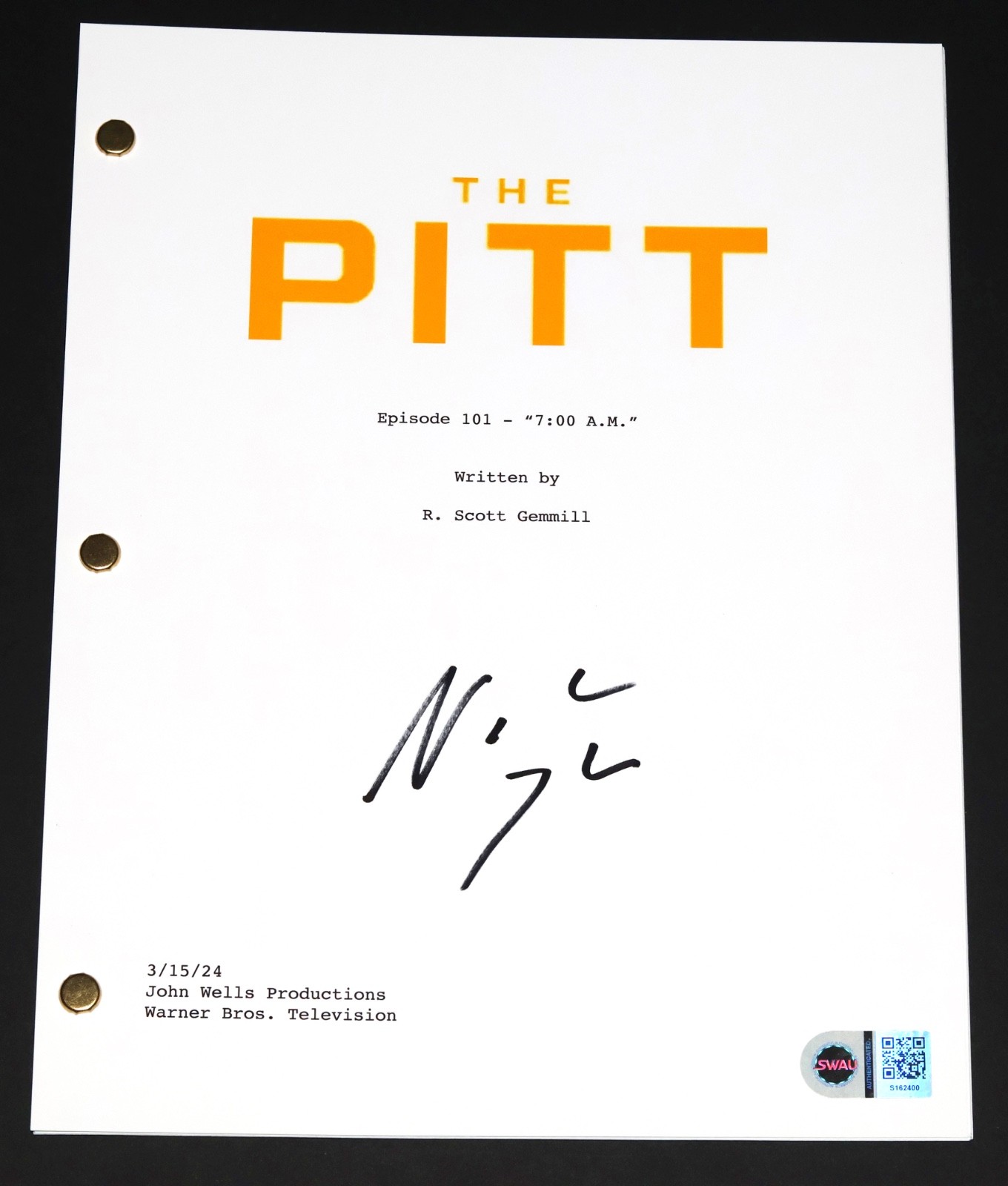 NOAH WYLE Signed THE PITT Full Episode 101 PILOT SCRIPT + SWAU COA autograph