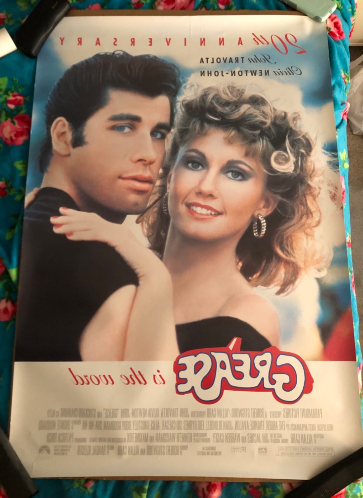 GREASE 20th Anniversary Original DS 27×40 Rolled Movie Poster Travolta + Olivia