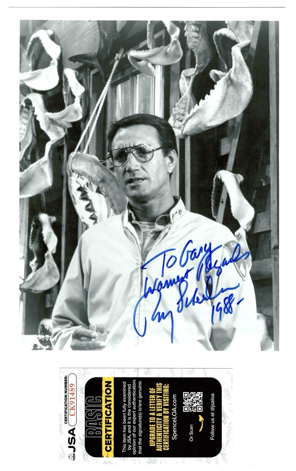 Roy Scheider Signed Autographed Jaws 8×10 Photo JSA Cert