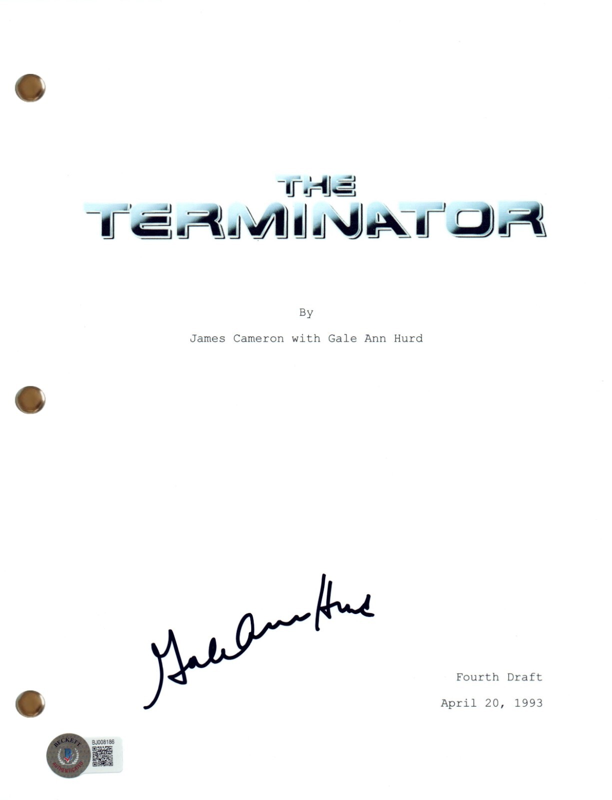 Gale Anne Hurd Signed Autograph The Terminator Full Movie Script Beckett COA