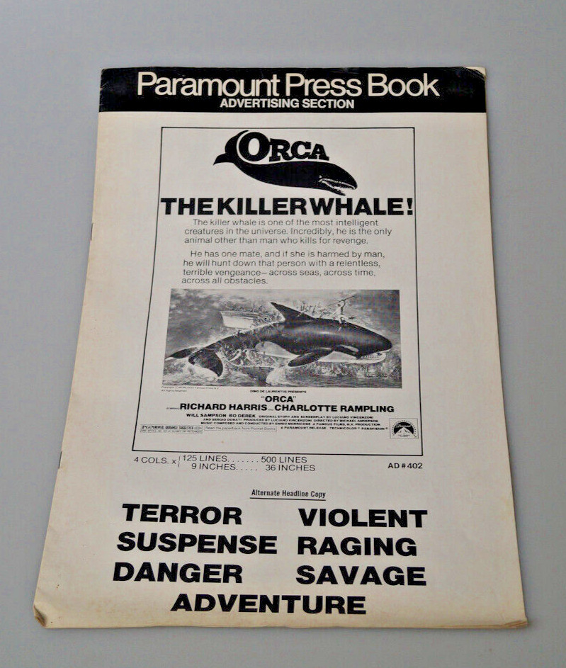 1977 ORCA PROMO MOVIE PRESSBOOK RICHARD HARRIS CHARLOTTE RAMPLING THRILLER