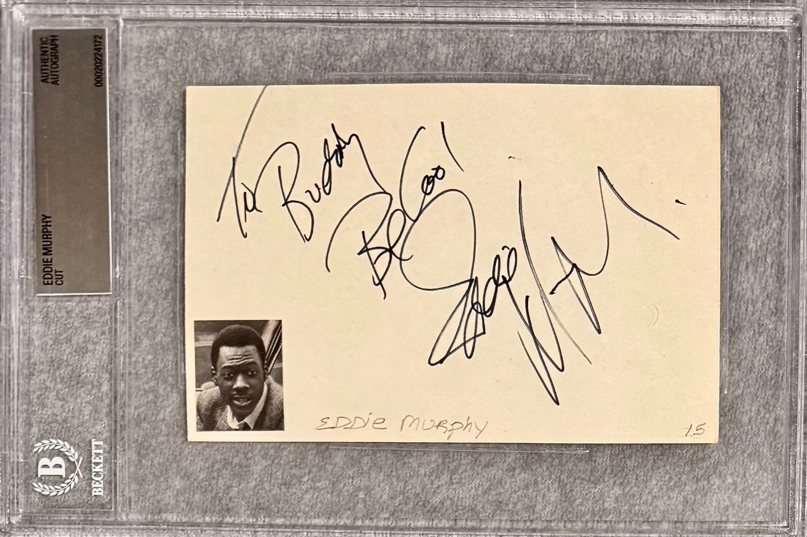 EDDIE MURPHY Signed Autographed 4 x 6 INDEX CARD SHREK 48 Hrs. BECKETT CERTIFIED