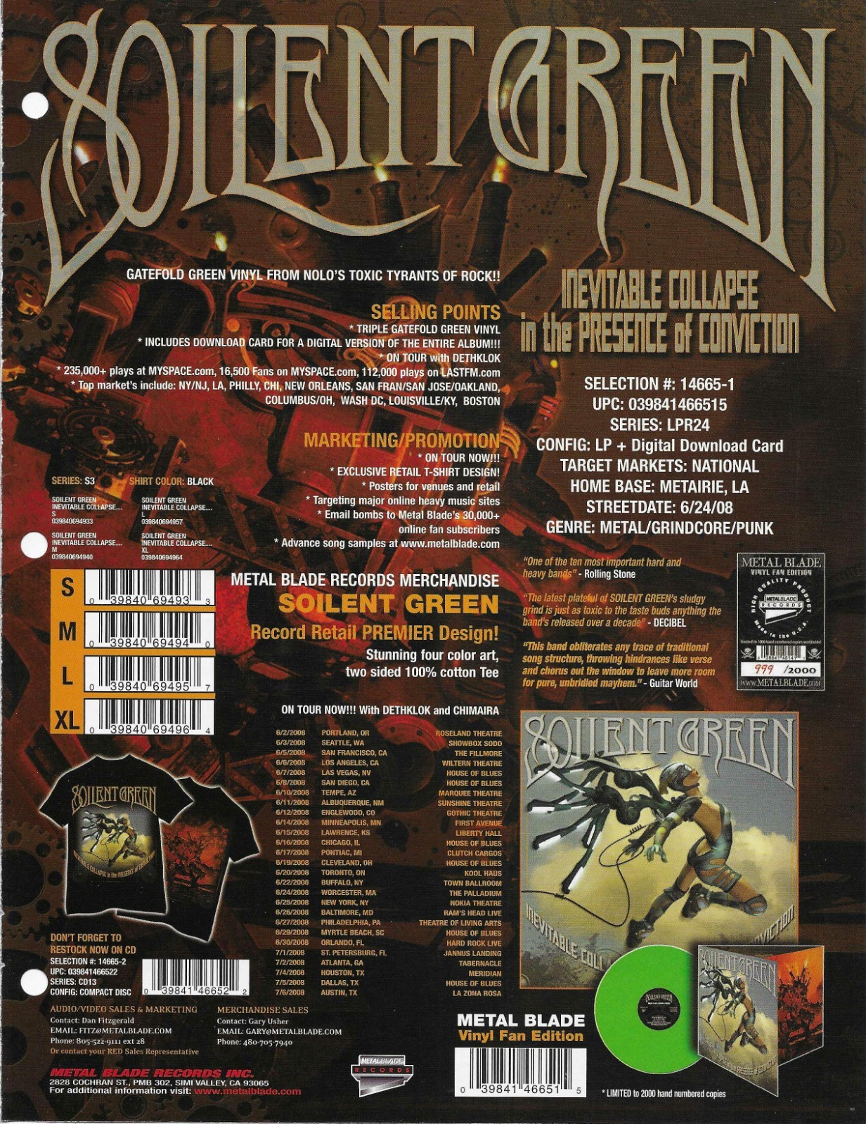 SOILENT GREEN Vintage 2008 PROMO TRADE AD Poster for Inevitable 8.5×11 MINT