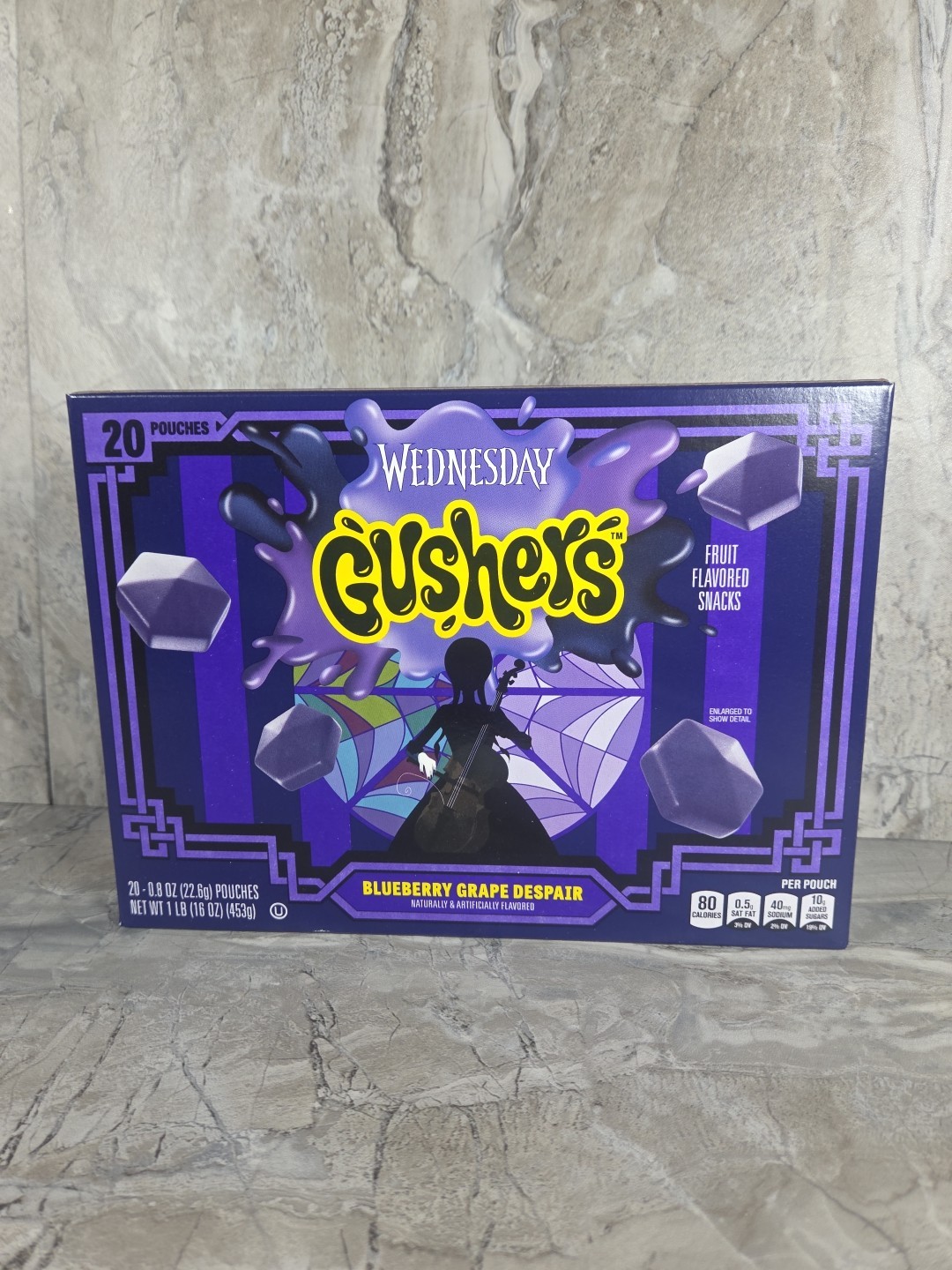 Wednesday Gushers Blueberry Grape Despair 20 Pack 16 Oz Box Collectible