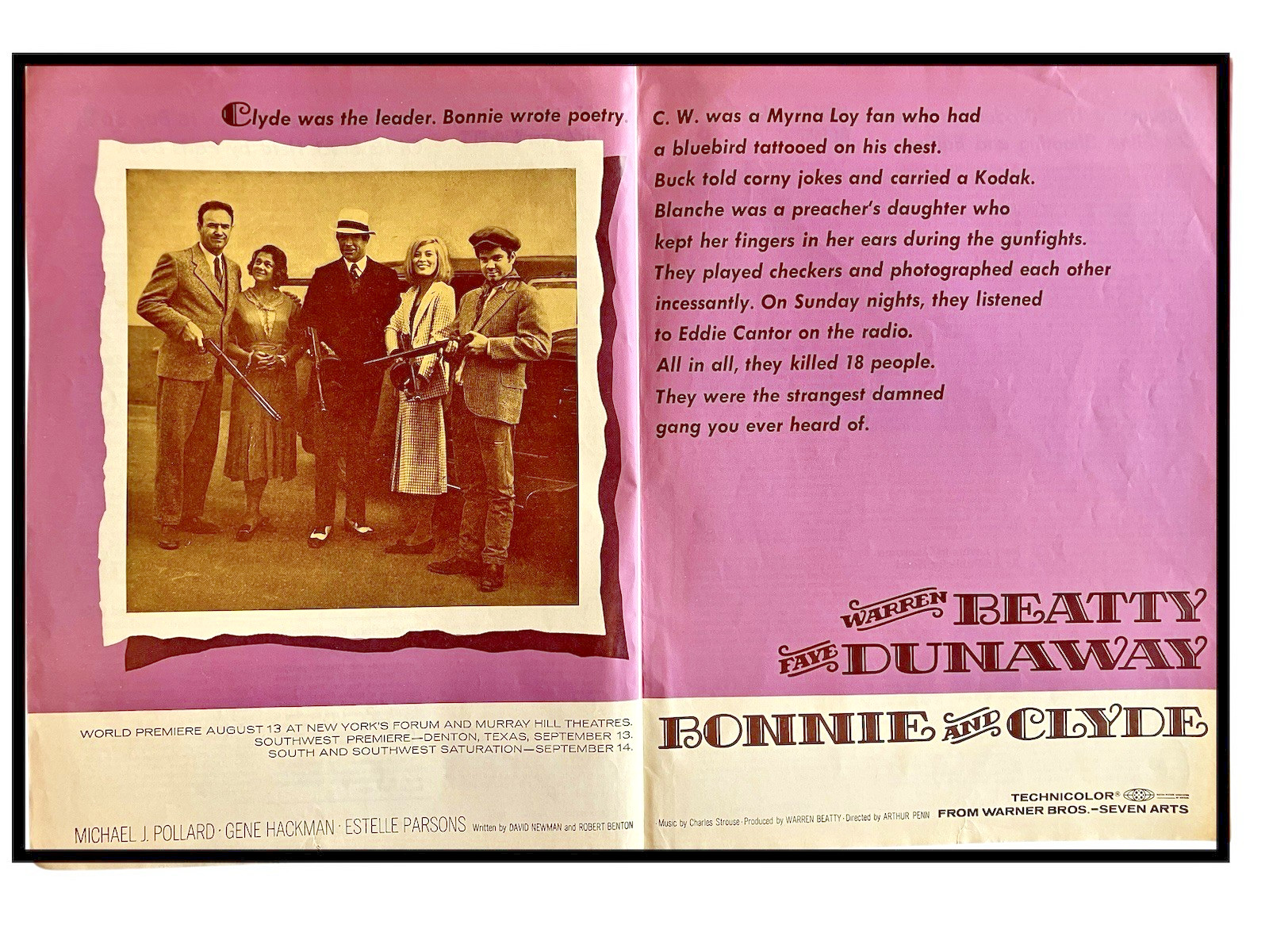 Bonnie and Clyde 1967 Trade Print Ad Home Theater Wall Decor Warren Beatty
