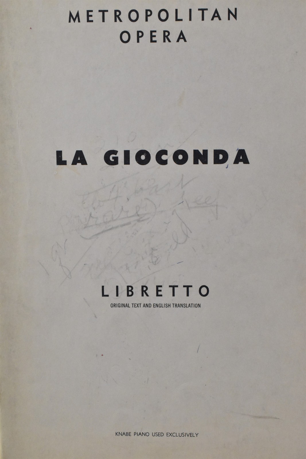 Metropolitan Opera Libretto La Gioconda Knabe Piano Exclusive Franco Colombo
