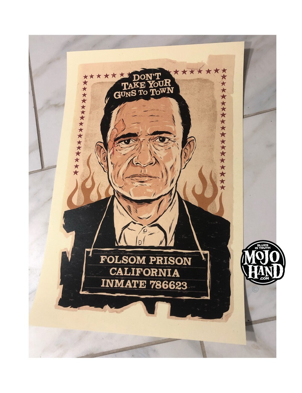 Johnny Cash tribute poster – signed by the artist – Folsom prison mugshot