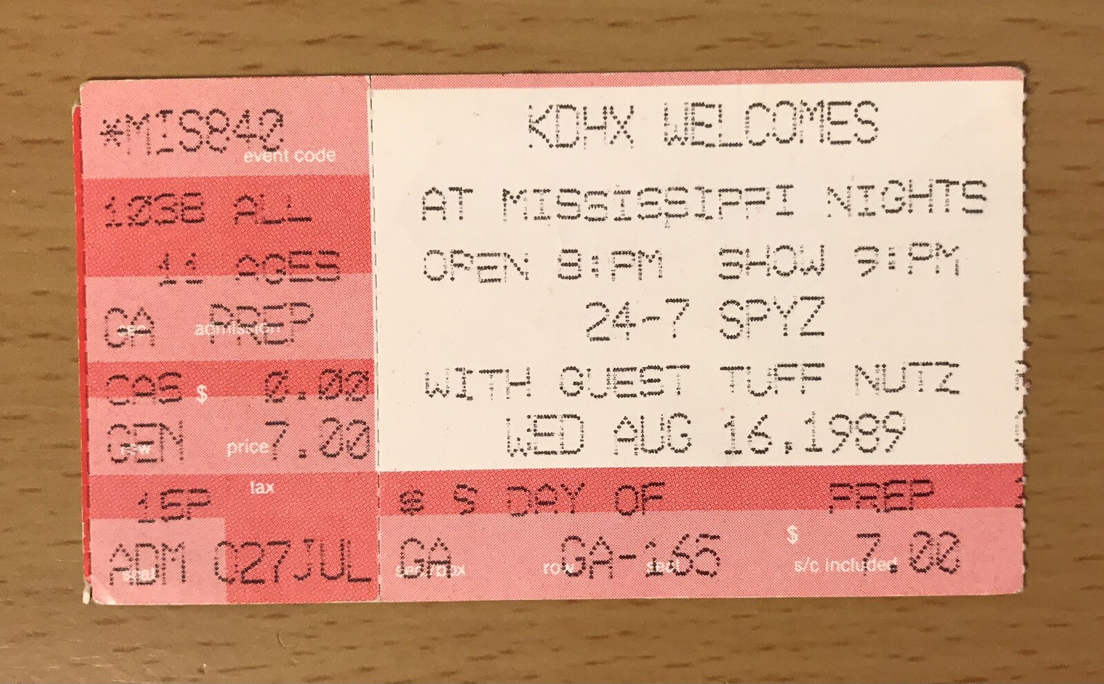 1989 24-7 SPYZ / TUFF NUTZ HARDER THAN YOU TOUR ST. LOUIS CONCERT TICKET STUB