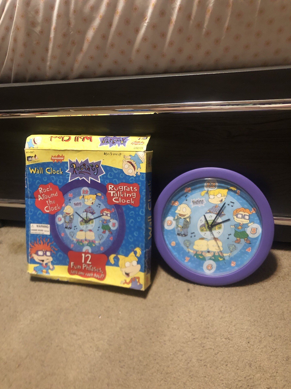 Vintage 90s Nickelodeon Rugrats Talking Wall Clock with box Reptar Angelica read