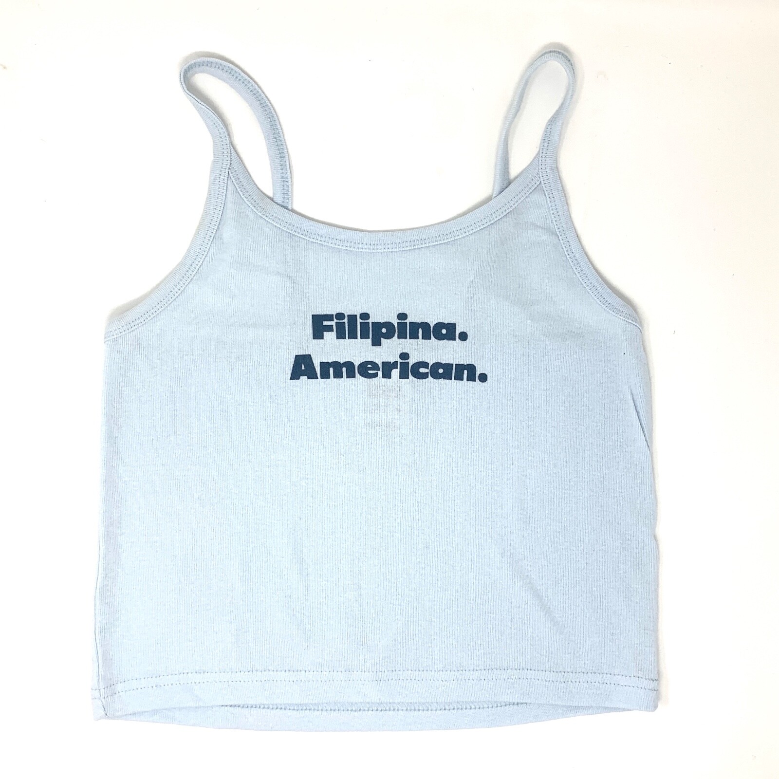FINAL CLEARANCE: Debut Filipina American spaghetti strap top, adult M lite blue