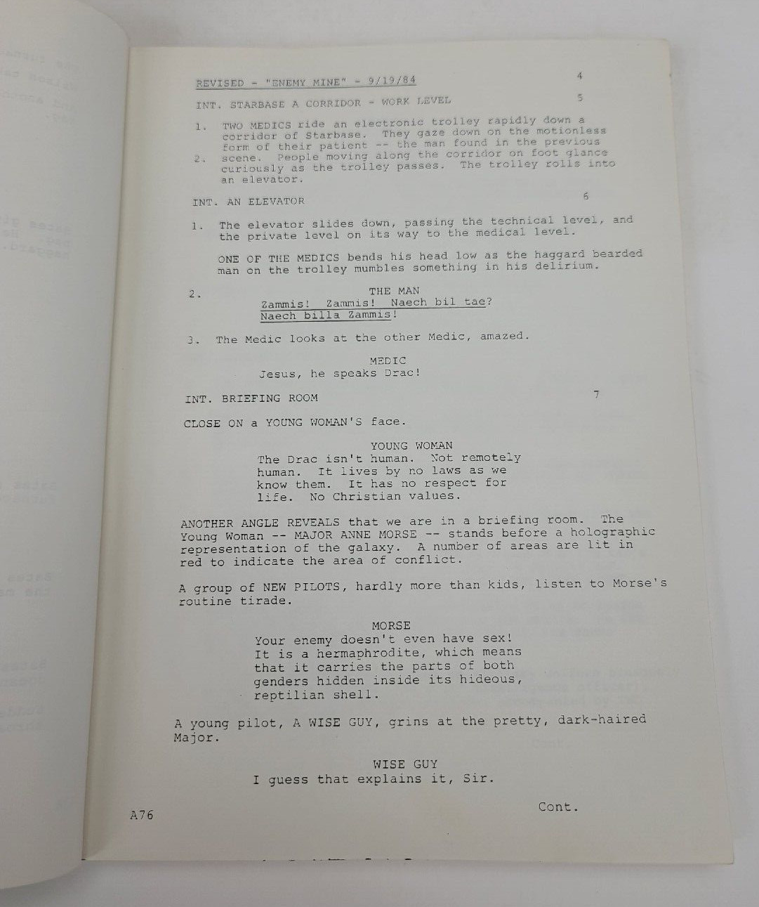 ENEMY MINE / Edward Khmara 1984 Screenplay office copy, Dennis Quaid space war