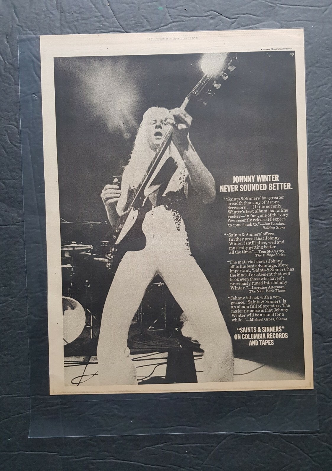 Johnny Winter Saints & Sinners Promo Print Advertisement Vintage 1974