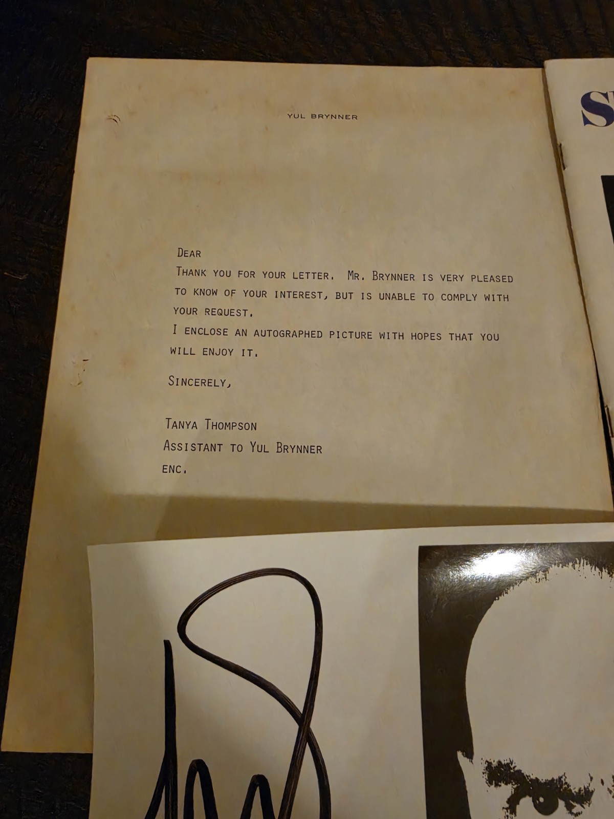 YUL BRYNNER signed autographed Photo + Stagebill Arie Crown Theatre letter