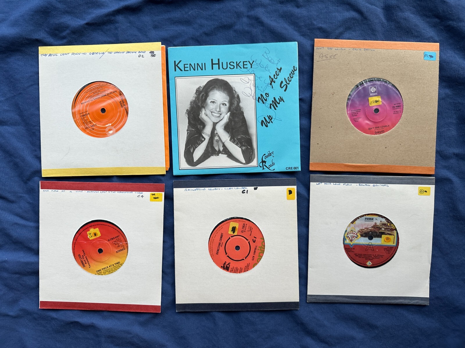 Vintage UK 45’s Bellamy Charlie Daniels Glen Campbell Johnny Cash Kenni Huskey