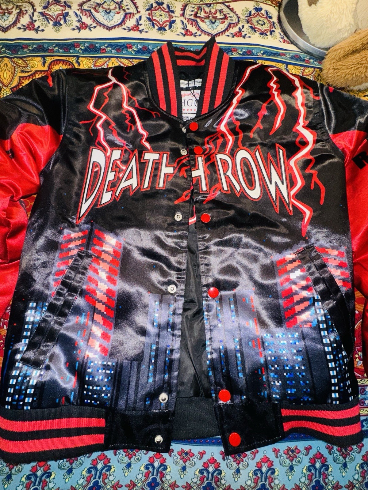 Headgear Classics Death Row Records Satin Jacket Black/Red Snap Front Size M