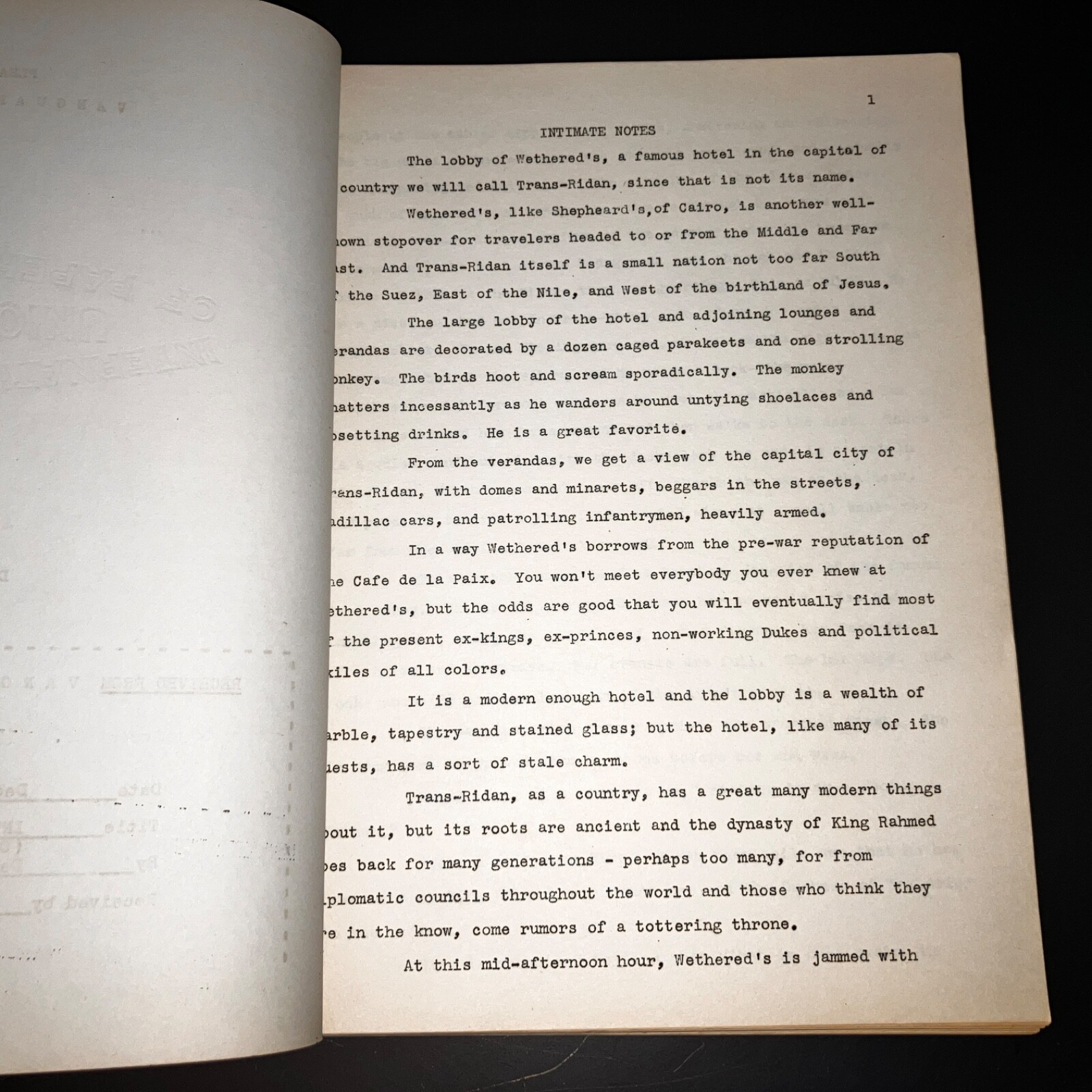 INTIMATE NOTES (1946) Daniel Taradash Story Treatment Selznick Personal COA