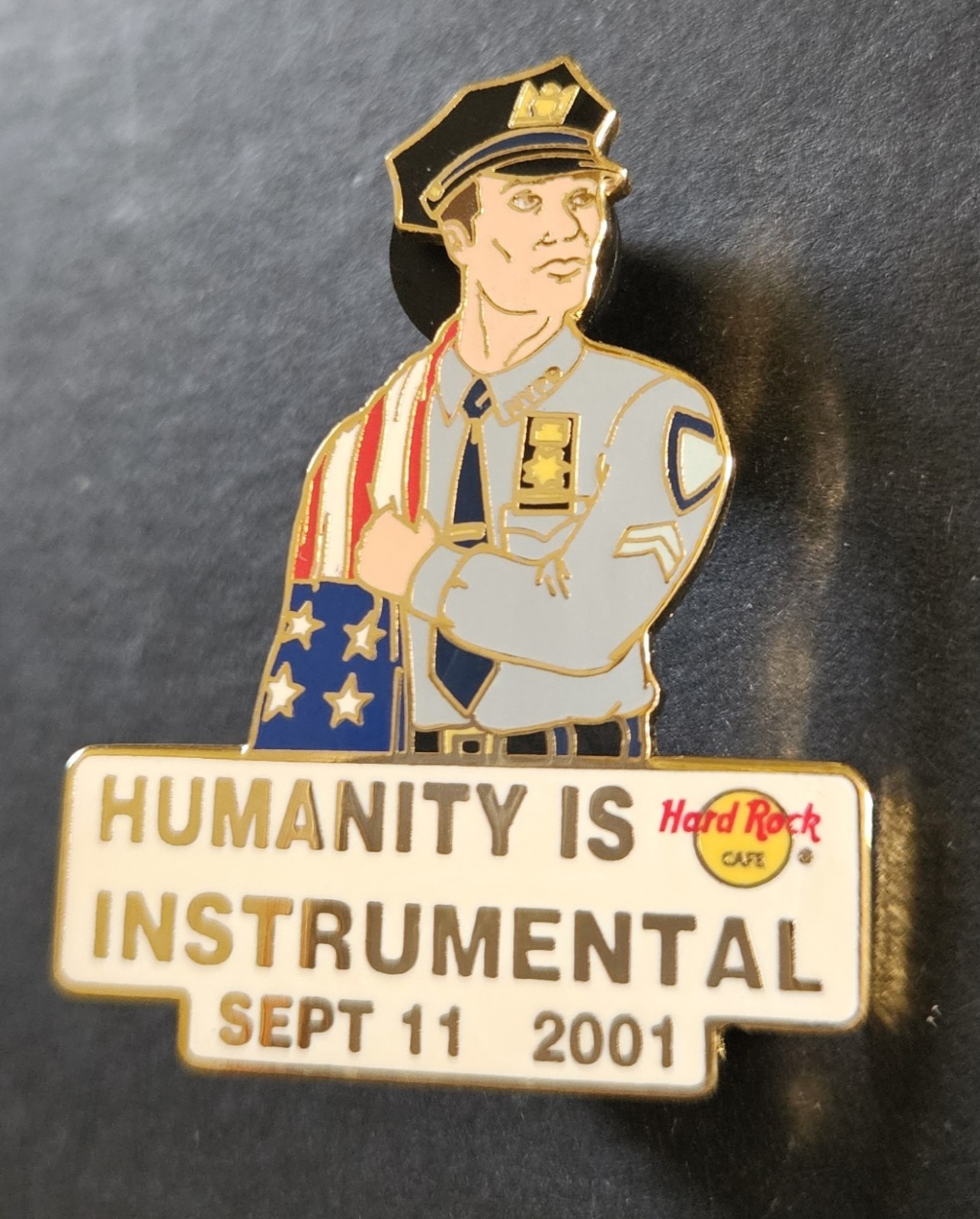 HARD ROCK CAFE 911 NYPD PIN “HUMANITY IS INSTRUMENTAL” SEPT. 11, 2001