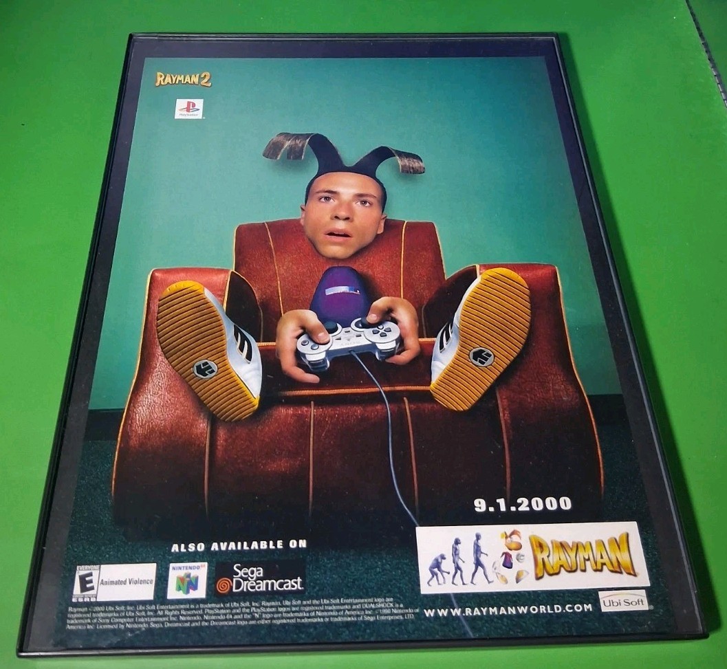 Rayman Video Game Print Ad Framed 8.5×11 2000