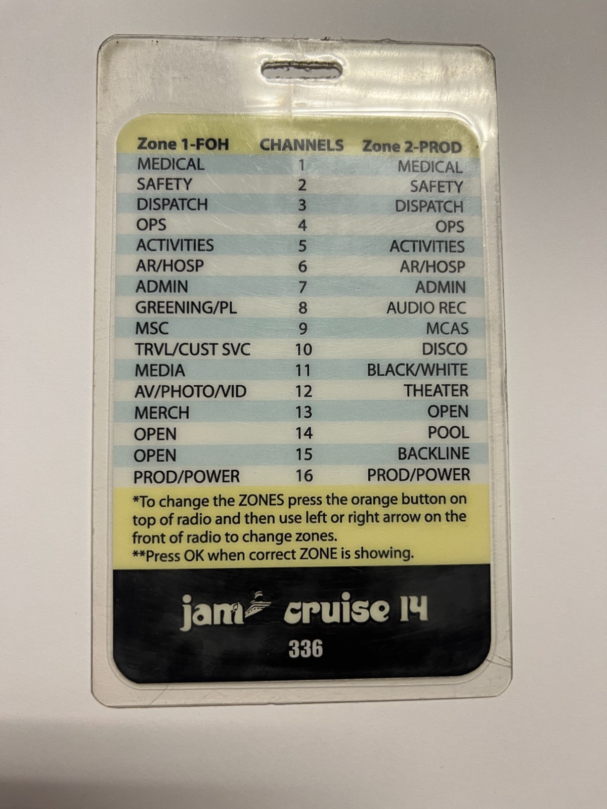 JAM Cruise 2016 CREW working All Access Backstage Pass Laminate Band Stage Light