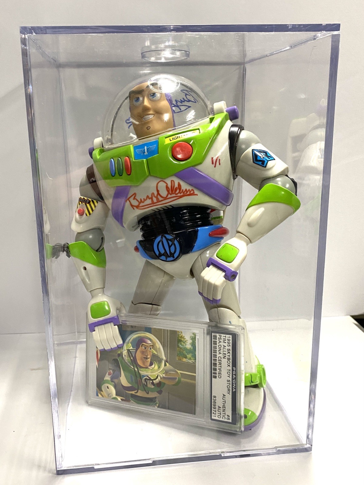 Buzz Lightyear Toy Story Signed by Buzz Aldrin (x2) & Tim Allen One-of-One! PSA