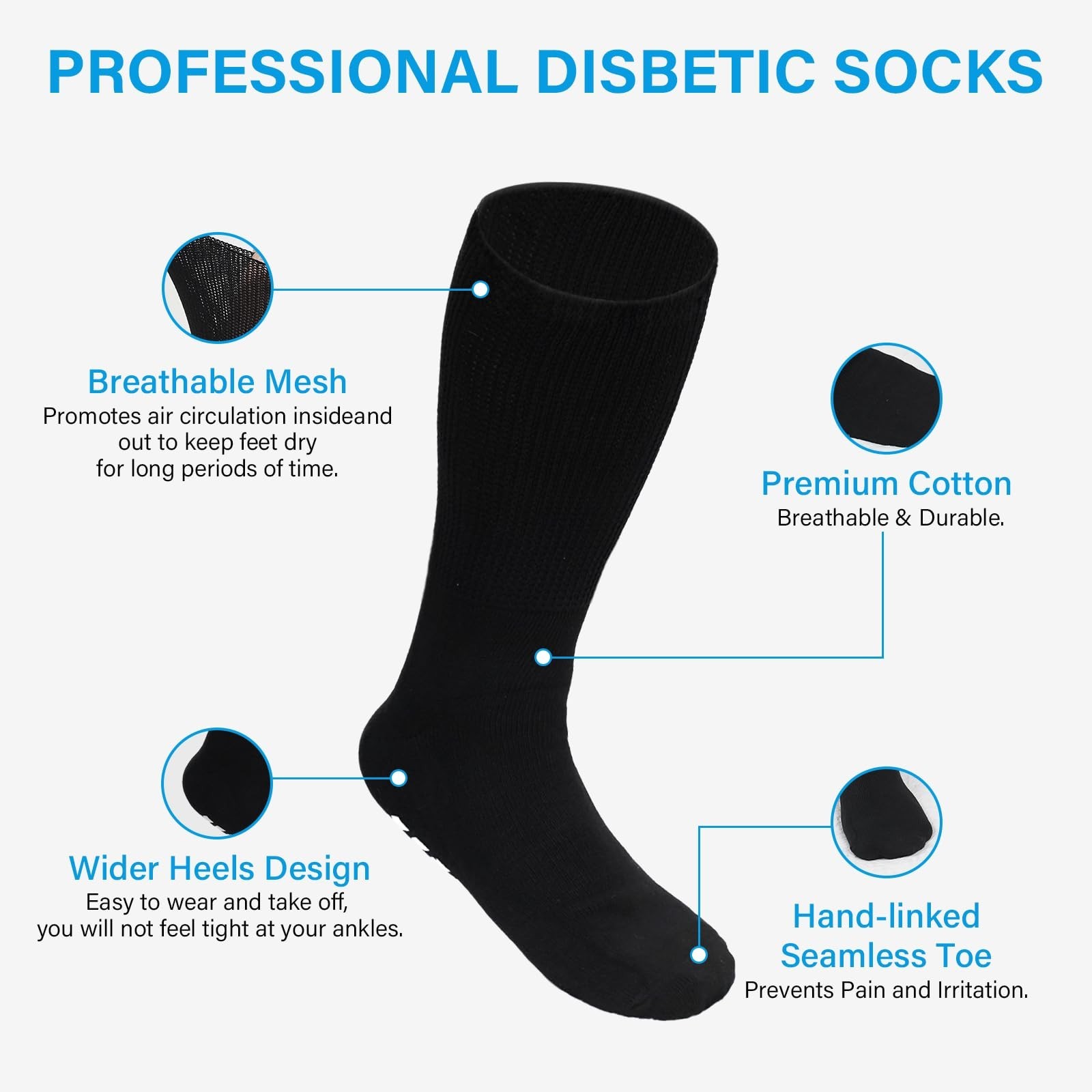 CaiDieNu Non Slip Diabetic Socks: 3 Pairs Extra Wide Hospital Socks for Men W…