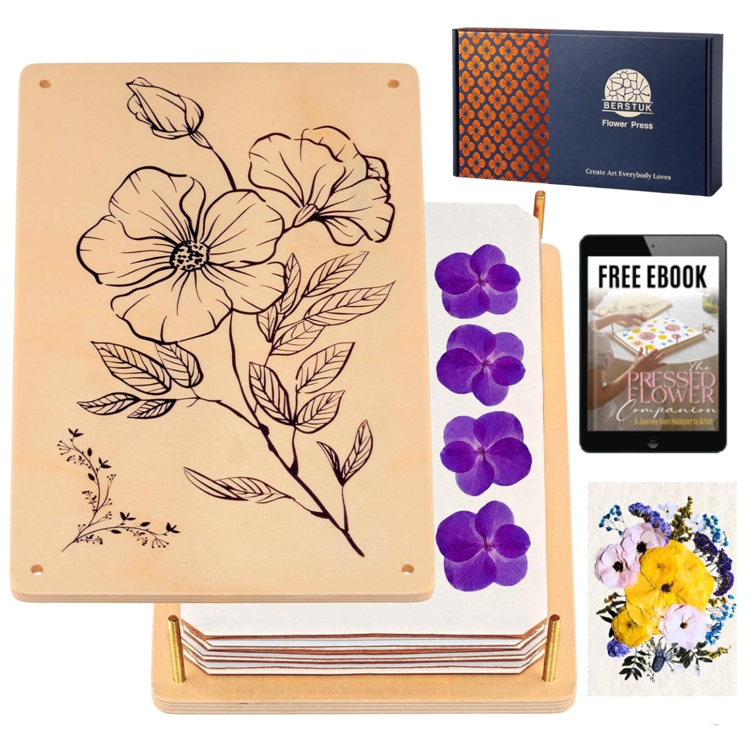 Large Wooden Flower Press Kit for Adults Teens 10.8 x 6.9 Inch Arts Crafts DI…