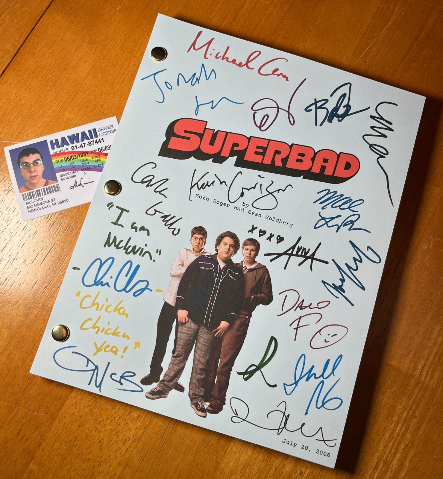 Superbad Script Signed- Autograph Reprints- Michael Cera, Jonah Hill- McLovin