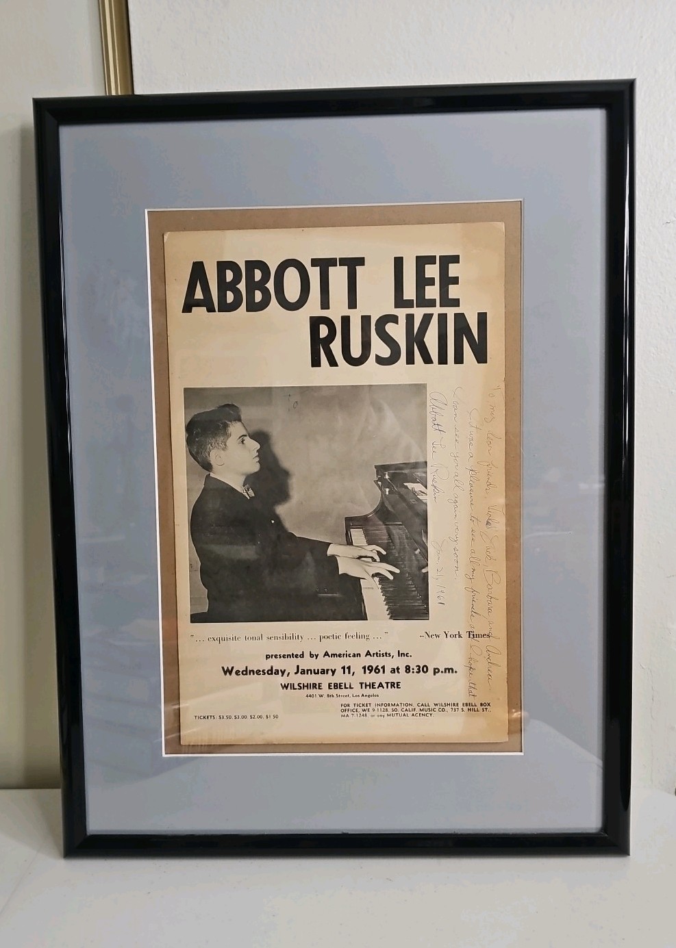 1961 Abbott Lee Ruskin Signed Concert Program Poster Wilshire Ebell Theatre LA