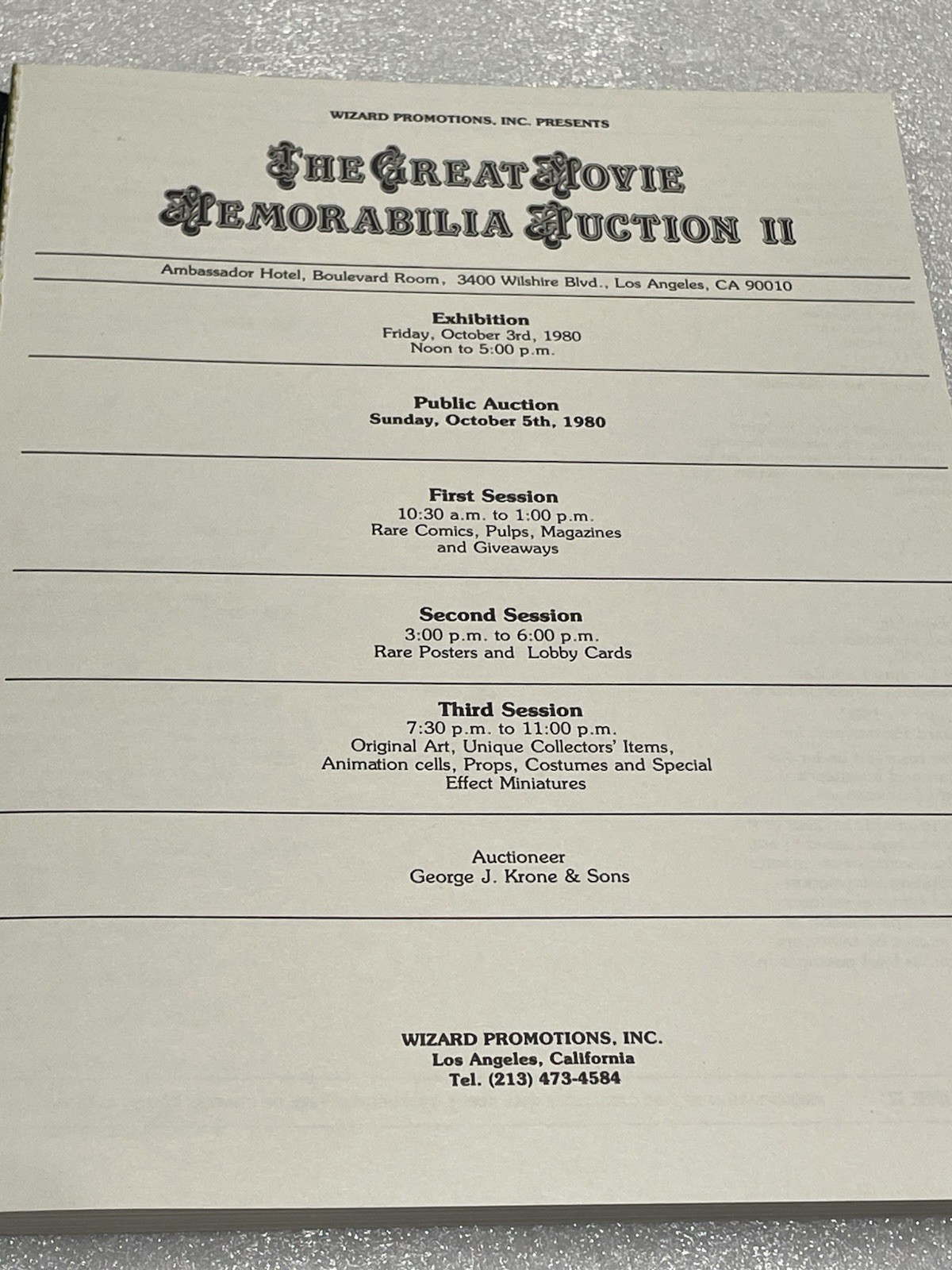 1980 Great Movie Memorabilia Auction II Catalog Forrest J Ackerman Charles Band