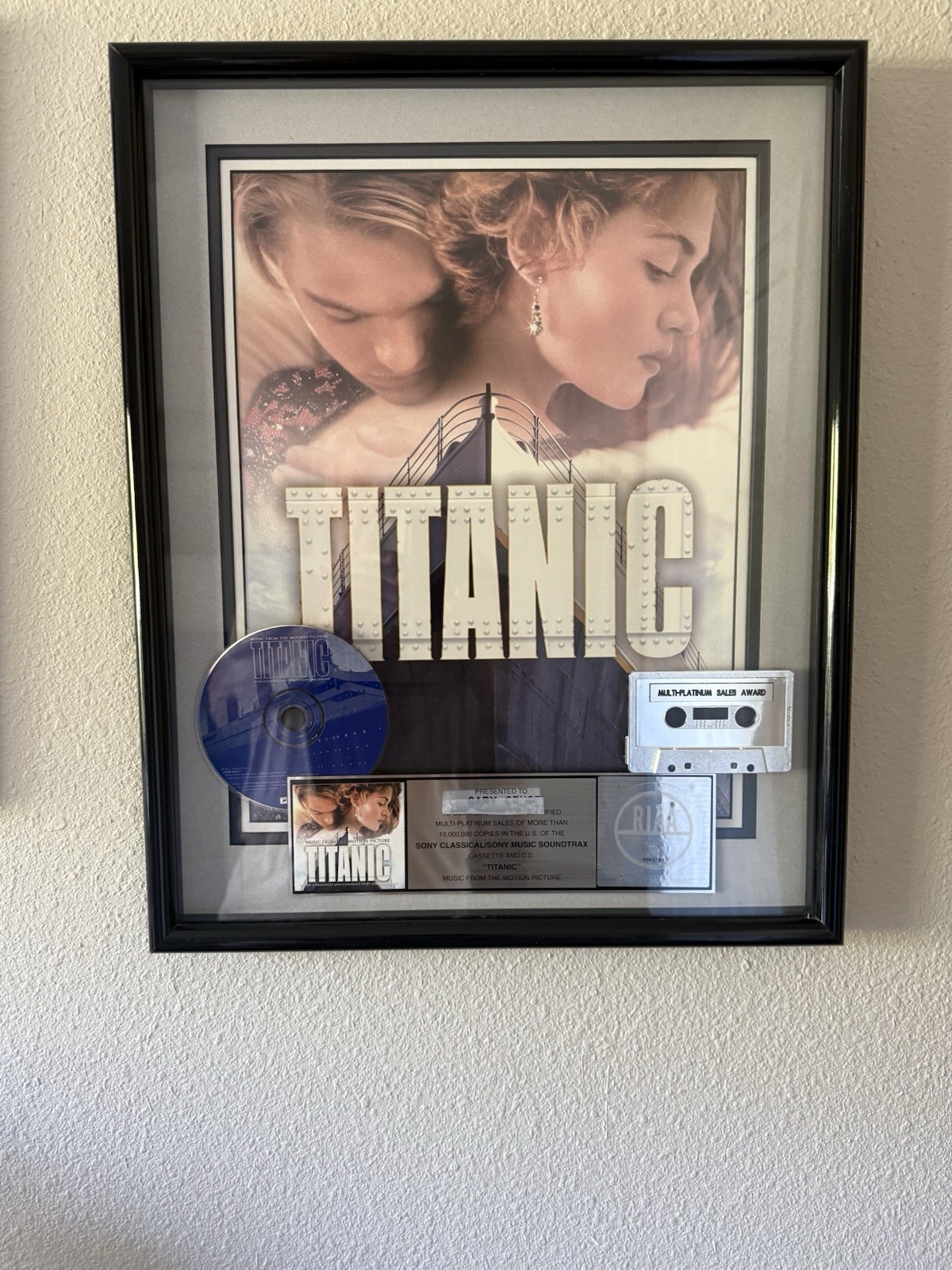 Official RIAA Titanic soundtrack plaque. Framed, excellent condition.